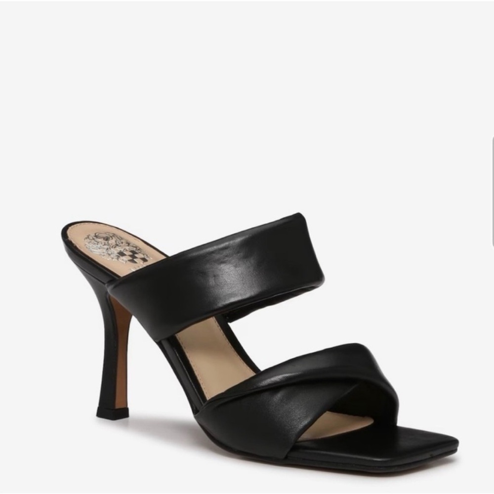 Vince Camuto Brisette Black Leather Slide
Sandal Heels. Size 7